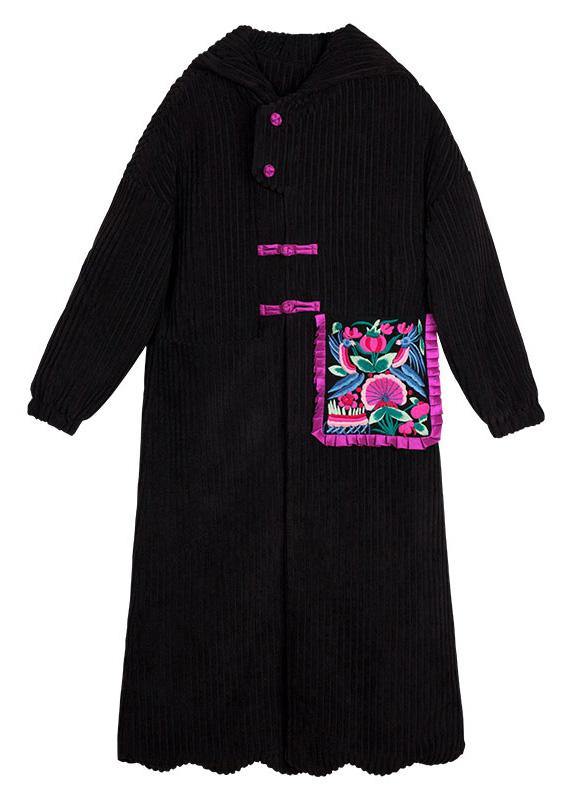 Black Parkas for women plus size Jackets & Coats embroidery ruffles hem outwear - - DYAVOR®