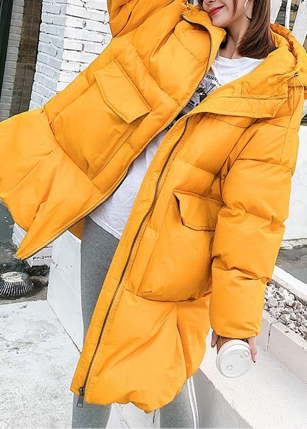 Oversized down jacket big pockets winter outwear yellow hooded womens coats - - DYAVOR®