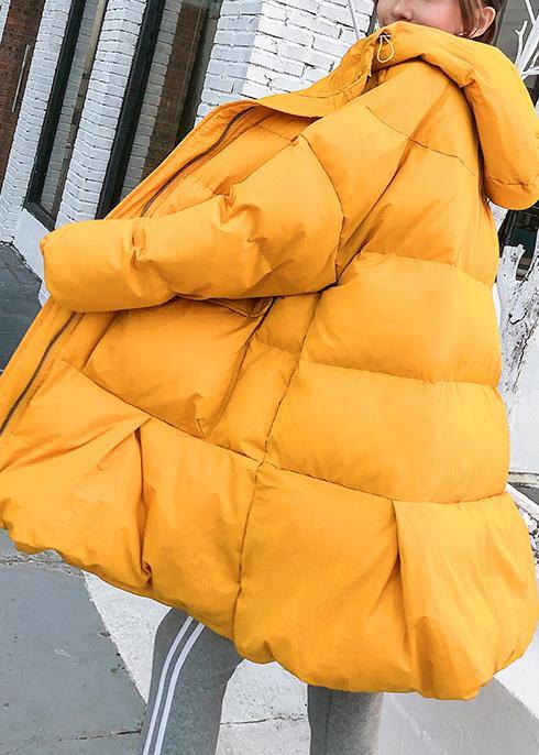 Oversized down jacket big pockets winter outwear yellow hooded womens coats - - DYAVOR®
