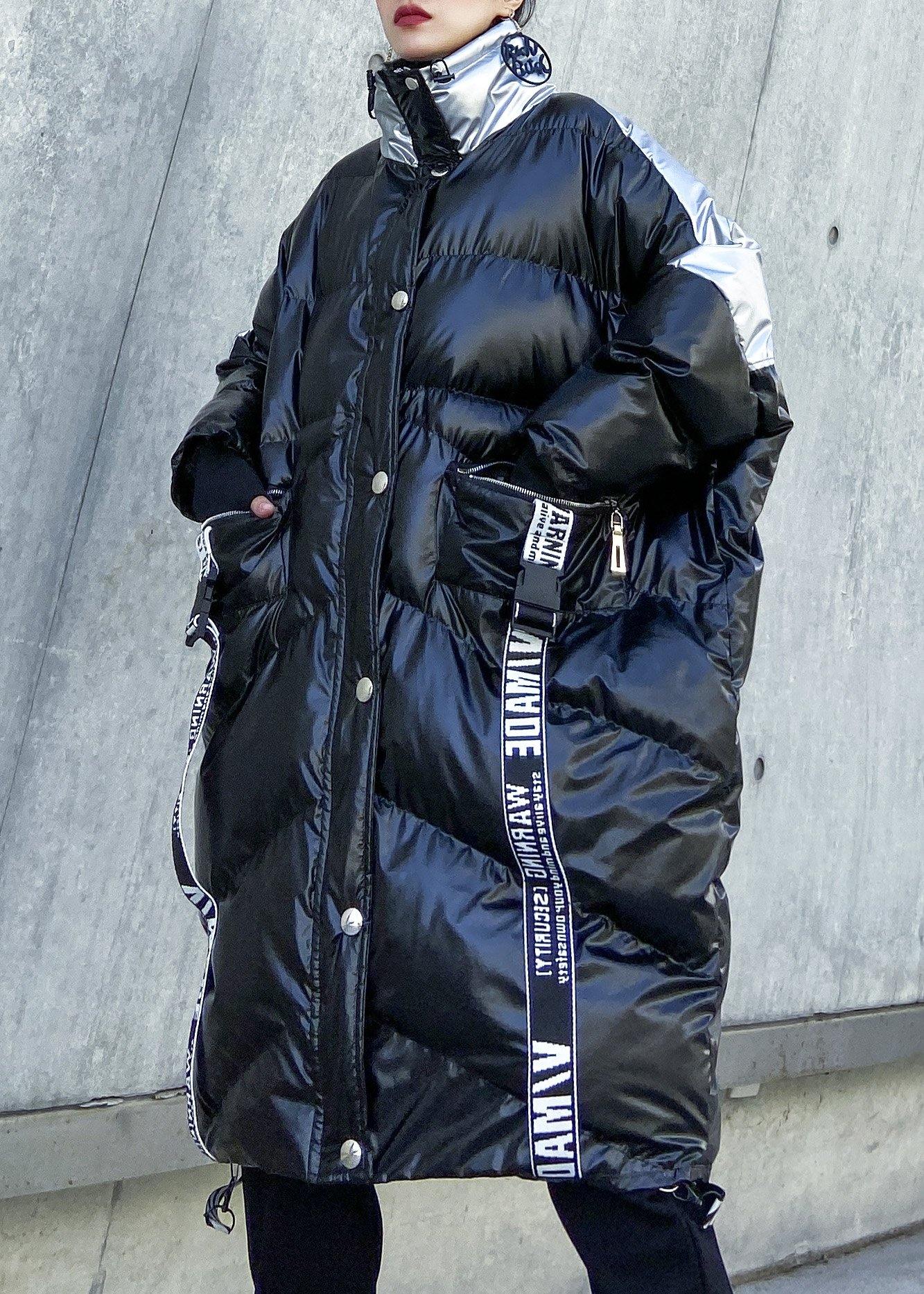 Plus size down jacket high neck winter coats black patchwork women parka - - DYAVOR®