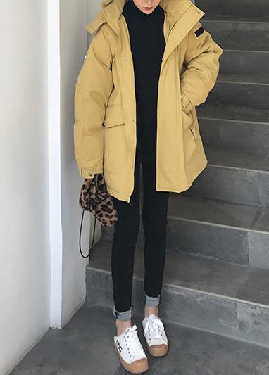 Plus size warm winter coat side open winter coats yellow hooded women parkas - - DYAVOR®