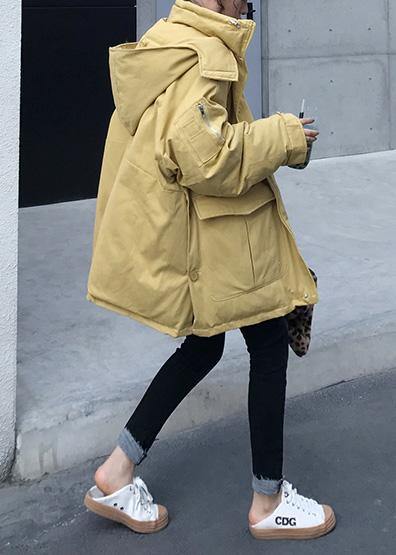 Plus size warm winter coat side open winter coats yellow hooded women parkas - - DYAVOR®