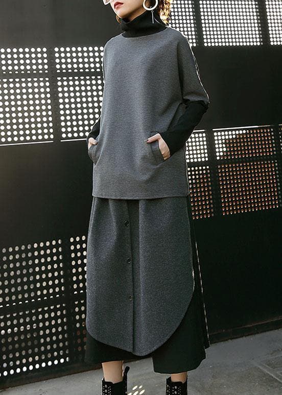 Women woolen blended high waist pants loose casual patchwork pants skirt - - DYAVOR®