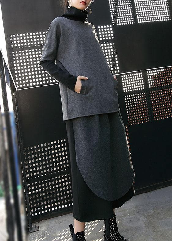 Women woolen blended high waist pants loose casual patchwork pants skirt - - DYAVOR®