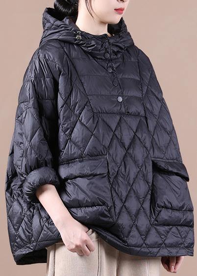 Loose Fitting Winter Puffer Jacket Hooded Black Down Coat - - DYAVOR®