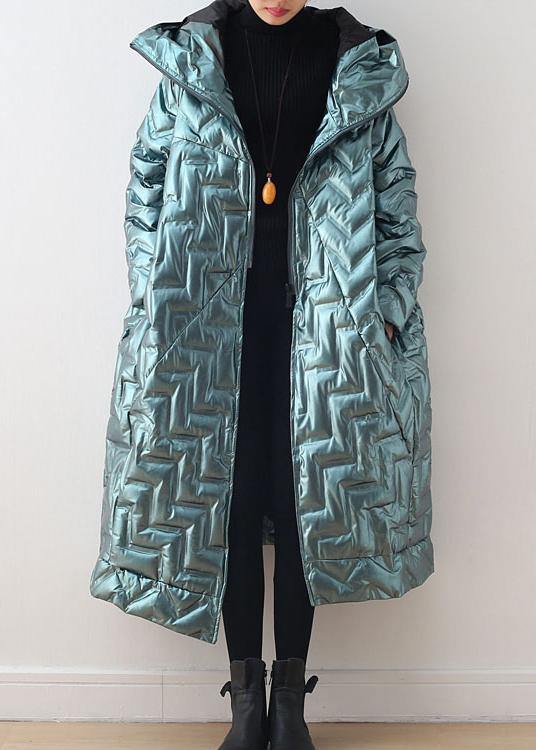 Green original design loose large size hooded high-end shiny down jacket thickened white duck down jacket - - DYAVOR®