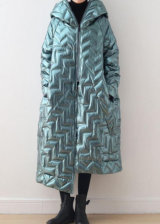 Green original design loose large size hooded high-end shiny down jacket thickened white duck down jacket - - DYAVOR®
