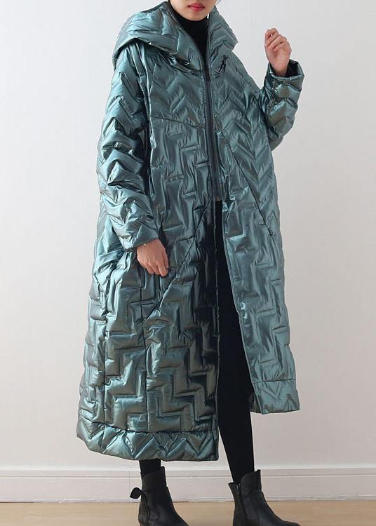 Green original design loose large size hooded high-end shiny down jacket thickened white duck down jacket - - DYAVOR®