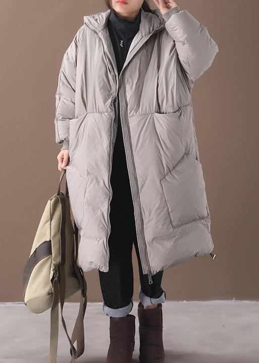 Plus size snow jackets gray hooded pockets goose Down coat - - DYAVOR®