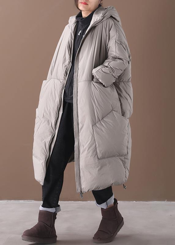 Plus size snow jackets gray hooded pockets goose Down coat - - DYAVOR®
