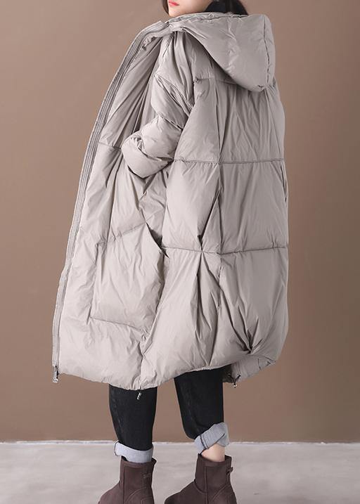 Plus size snow jackets gray hooded pockets goose Down coat - - DYAVOR®
