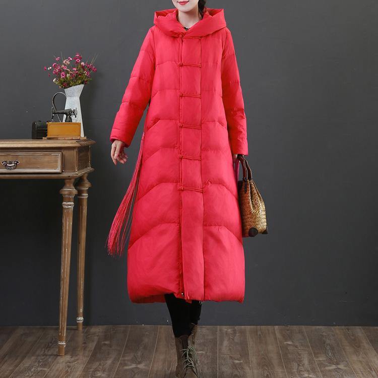 Red down jacket woman plus size down jacket hooded zippered fine overcoat - - DYAVOR®