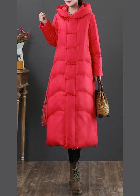 Red down jacket woman plus size down jacket hooded zippered fine overcoat - - DYAVOR®