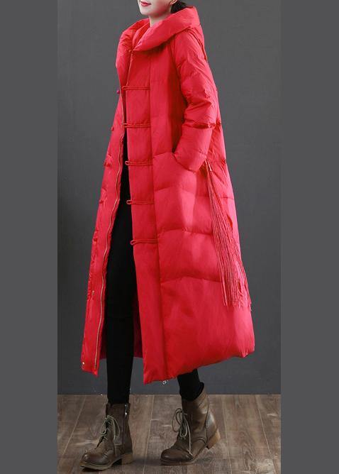 Red down jacket woman plus size down jacket hooded zippered fine overcoat - - DYAVOR®