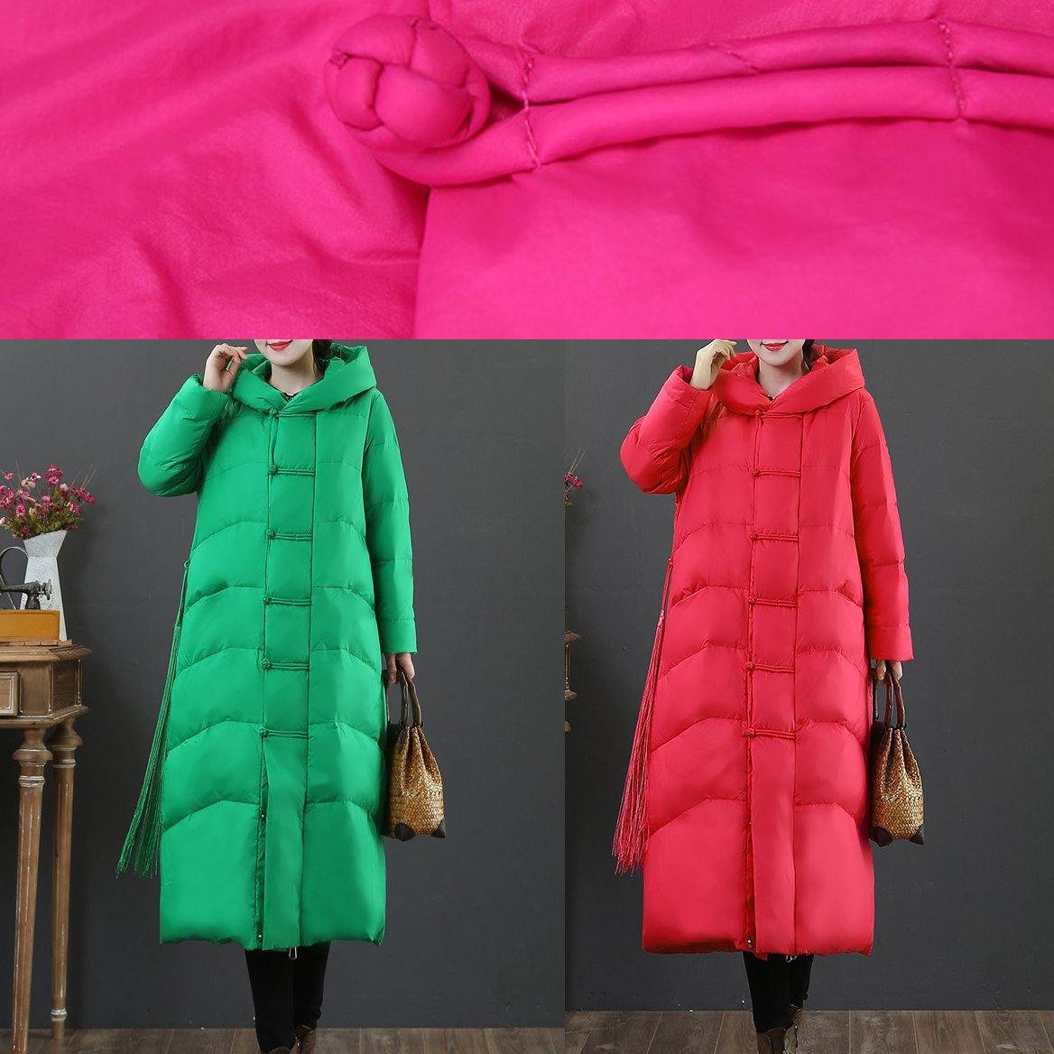 Red down jacket woman plus size down jacket hooded zippered fine overcoat - - DYAVOR®