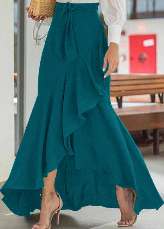 Solid Color High Waist Ruffle High Low Hem Swing Maxi Skirts For Women - Skirts - DYAVOR®