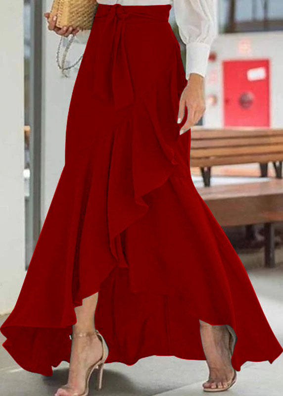 Solid Color High Waist Ruffle High Low Hem Swing Maxi Skirts For Women - Skirts - DYAVOR®