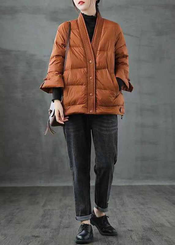 Red V Neck Button Thick fashion Winter Duck Down Jackets - Down Jackets - DYAVOR®