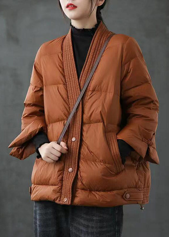 Red V Neck Button Thick fashion Winter Duck Down Jackets - Down Jackets - DYAVOR®