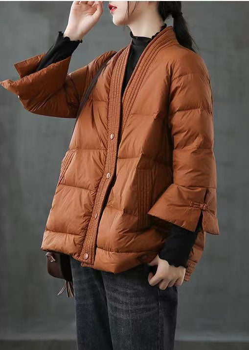 Red V Neck Button Thick fashion Winter Duck Down Jackets - Down Jackets - DYAVOR®
