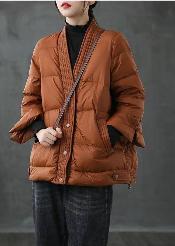 Red V Neck Button Thick fashion Winter Duck Down Jackets - Down Jackets - DYAVOR®