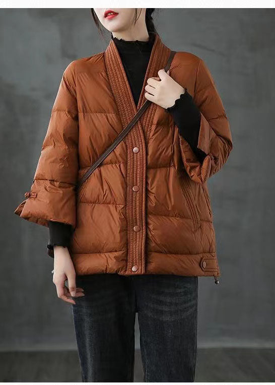 Red V Neck Button Thick fashion Winter Duck Down Jackets - Down Jackets - DYAVOR®