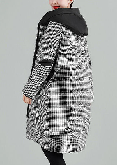 Luxury Plus Size Clothing Outwear Black Plaid Hooded Pockets Zippered Parkas - - DYAVOR®