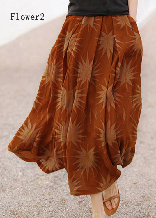 Retro Chocolate Dot Print Pockets Linen Skirt Summer - Skirts - DYAVOR®