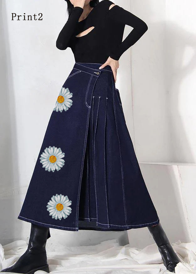 Boho denim blue zippered asymmetrical design Summer Skirt - Skirts - DYAVOR®
