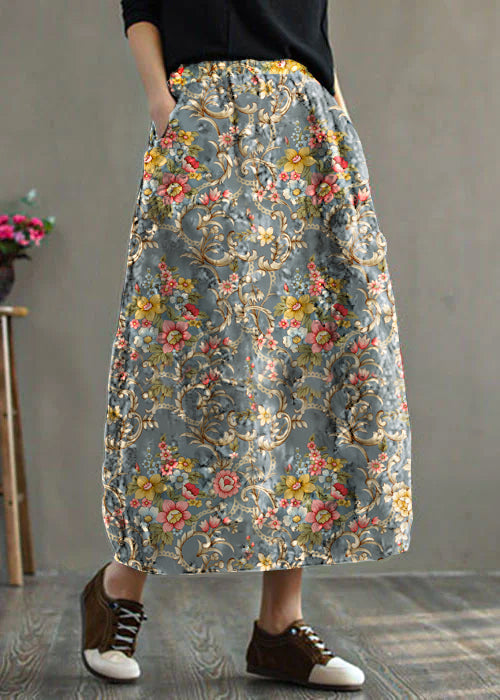 Women Red Elastic Waist Patchwork Print Fine Cotton Filled Skirt Winter - Skirts - DYAVOR®