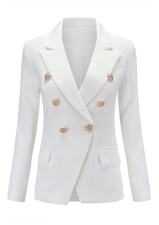 White Double Breasted Blazer - - DYAVOR®
