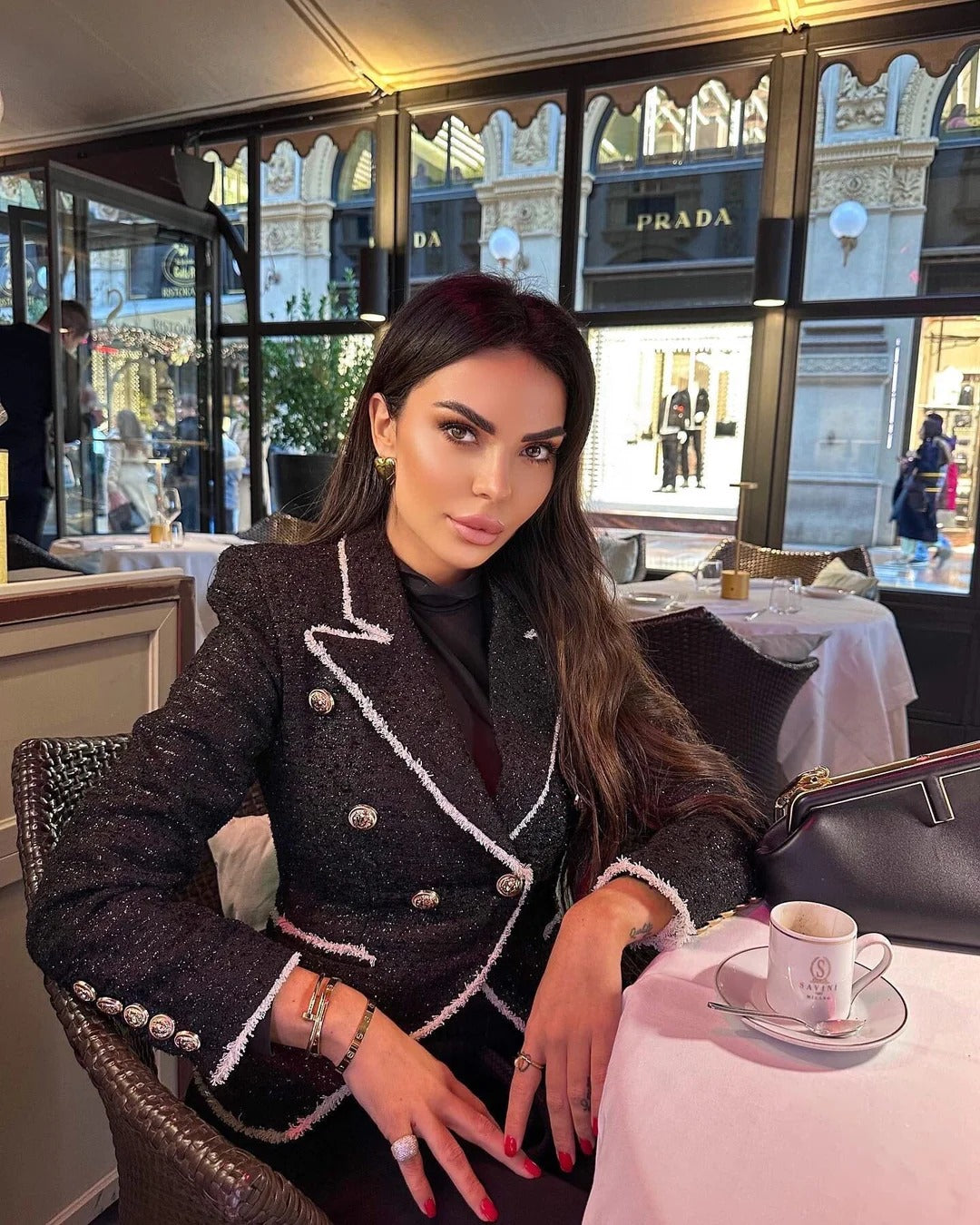 Double-breasted Tweed Blazer - - DYAVOR®