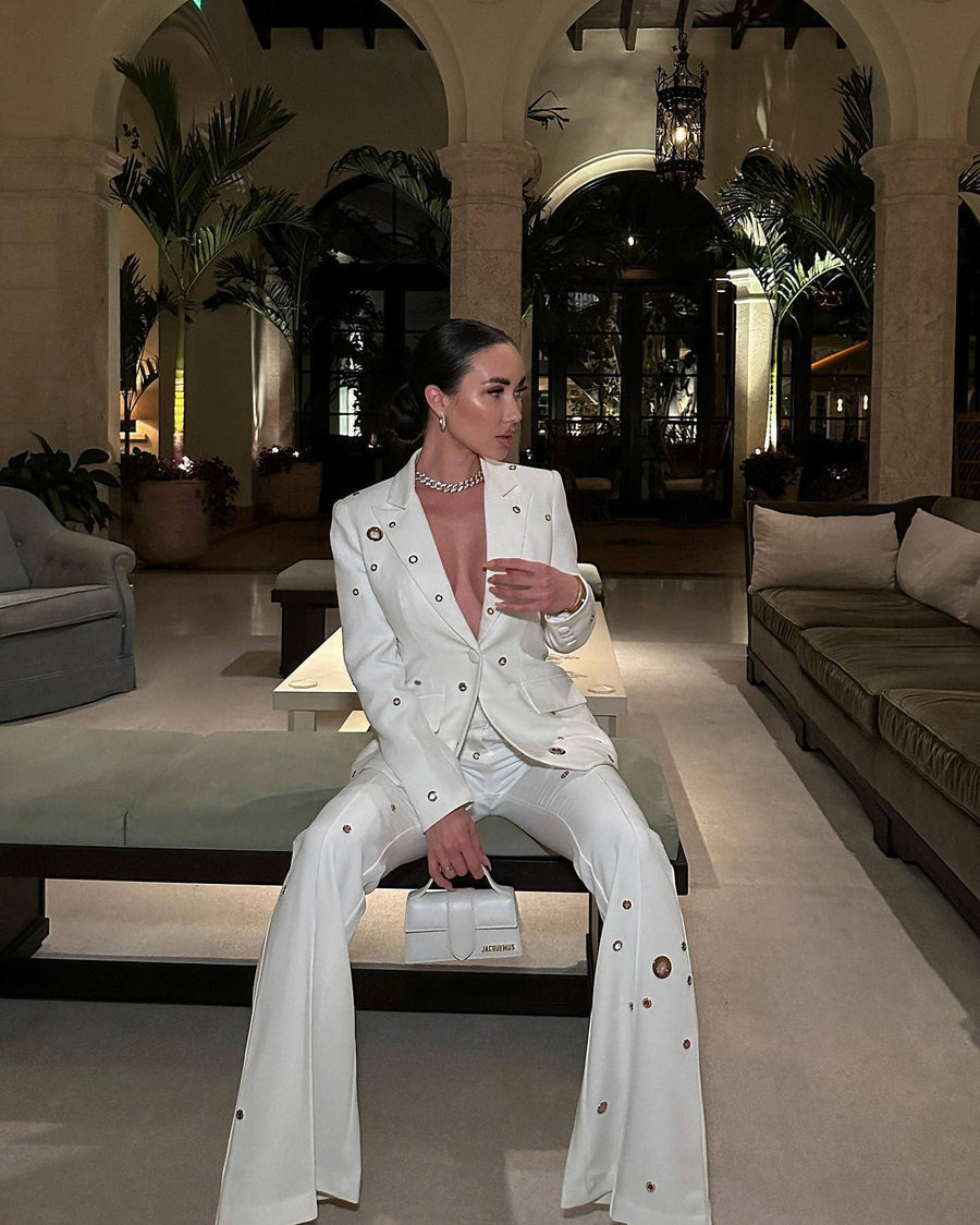 Fitted White Suit with Flared Trousers - - DYAVOR®