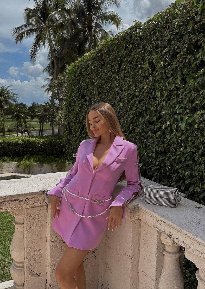 Classic Rose Blazer-Dress with Pearl Belt - - DYAVOR®