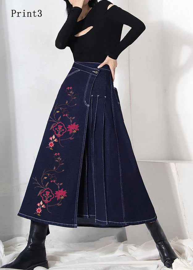 Boho denim blue zippered asymmetrical design Summer Skirt - Skirts - DYAVOR®