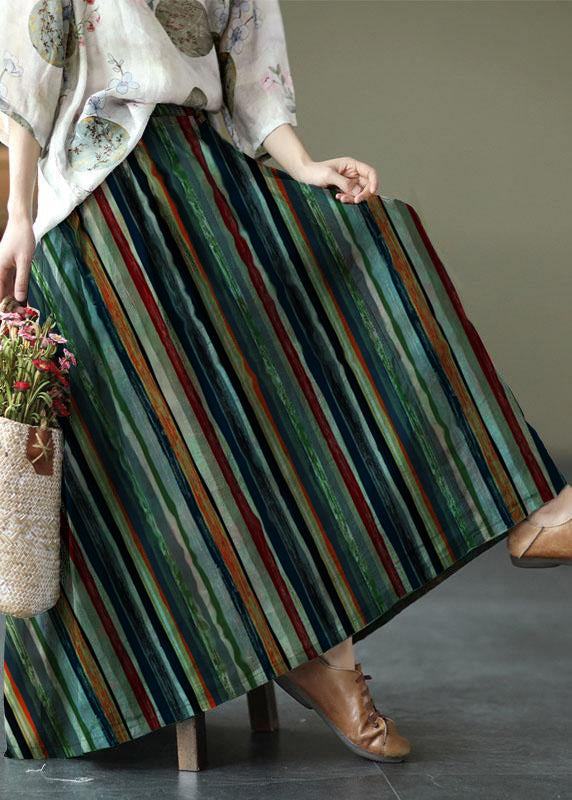 Women Green Print Ramie Elastic Waist Skirt - Skirts - DYAVOR®