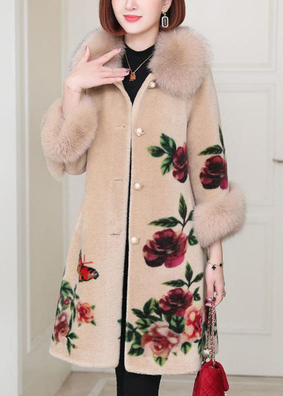 Apricot Print Button Thick Winter Long sleeve Coat - Down Jackets - DYAVOR®