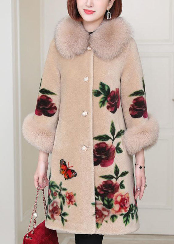Apricot Print Button Thick Winter Long sleeve Coat - Down Jackets - DYAVOR®
