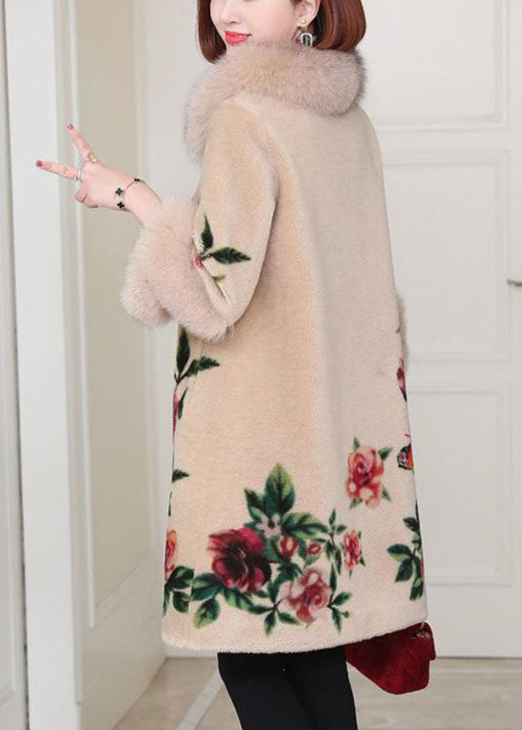 Apricot Print Button Thick Winter Long sleeve Coat - Down Jackets - DYAVOR®