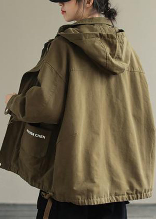 Army Green Zippered Cotton Hooded Cotton Coats Long Sleeve - Down Jackets - DYAVOR®