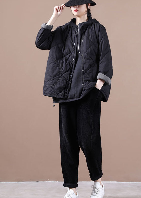 Art Black O-Neck Oversized Fine Cotton Filled Coat Winter - Down Jackets - DYAVOR®
