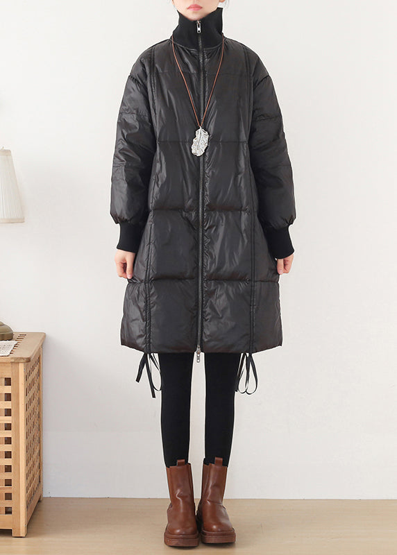 Art Black Stand Collar Drawstring Zippered Duck Down Long Down Coats Winter - Down Jackets - DYAVOR®