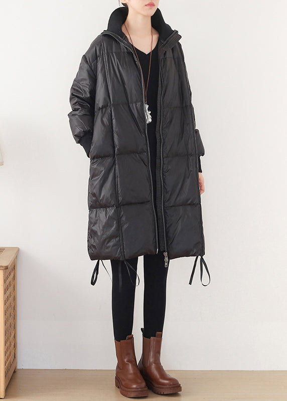 Art Black Stand Collar Drawstring Zippered Duck Down Long Down Coats Winter - Down Jackets - DYAVOR®