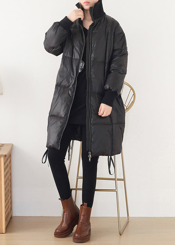 Art Black Stand Collar Drawstring Zippered Duck Down Long Down Coats Winter - Down Jackets - DYAVOR®