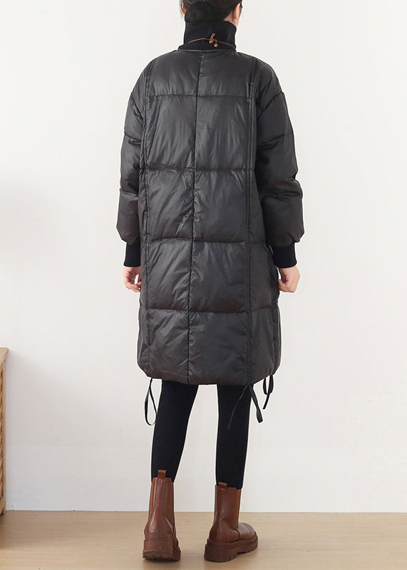 Art Black Stand Collar Drawstring Zippered Duck Down Long Down Coats Winter - Down Jackets - DYAVOR®
