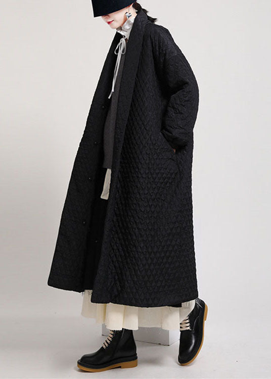 Art Black V Neck Pockets Button Winter Cotton Long sleeve Coat - Down Jackets - DYAVOR®