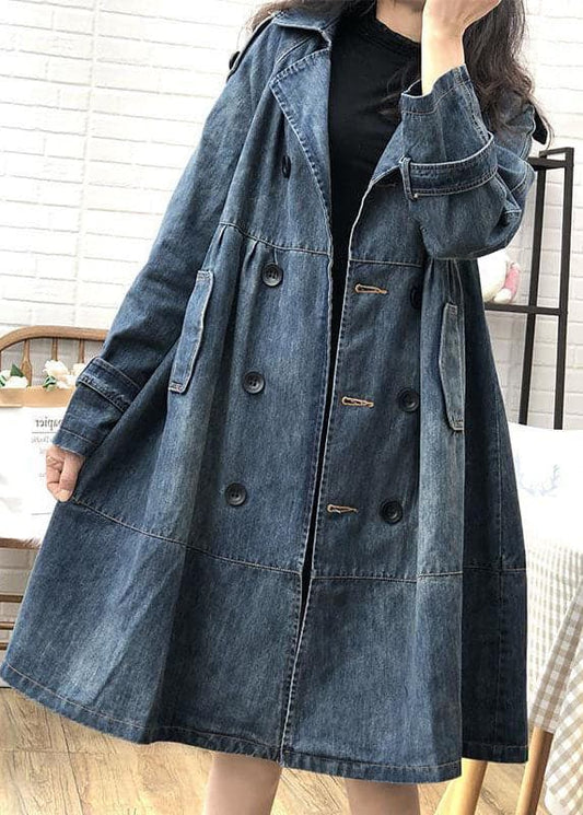 Art Blue Peter Pan Collar Pockets Button Fall Denim Trench Coats Coat - Trench coats - DYAVOR®