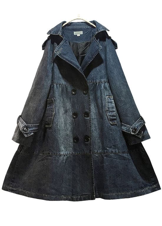 Art Blue Peter Pan Collar Pockets Button Fall Denim Trench Coats Coat - Trench coats - DYAVOR®
