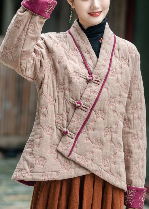 Art Light Green Embroideried Oriental Button Fine Cotton Filled Coats Winter - Down Jackets - DYAVOR®