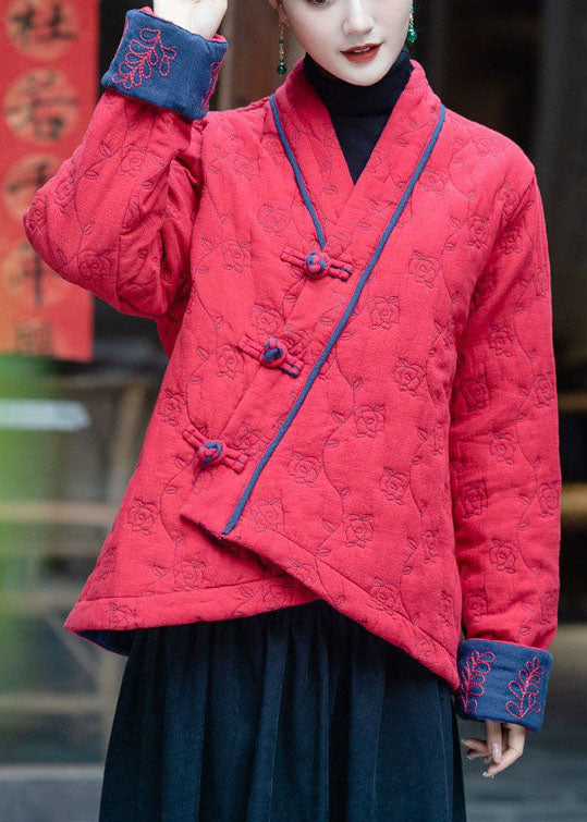Art Light Green Embroideried Oriental Button Fine Cotton Filled Coats Winter - Down Jackets - DYAVOR®